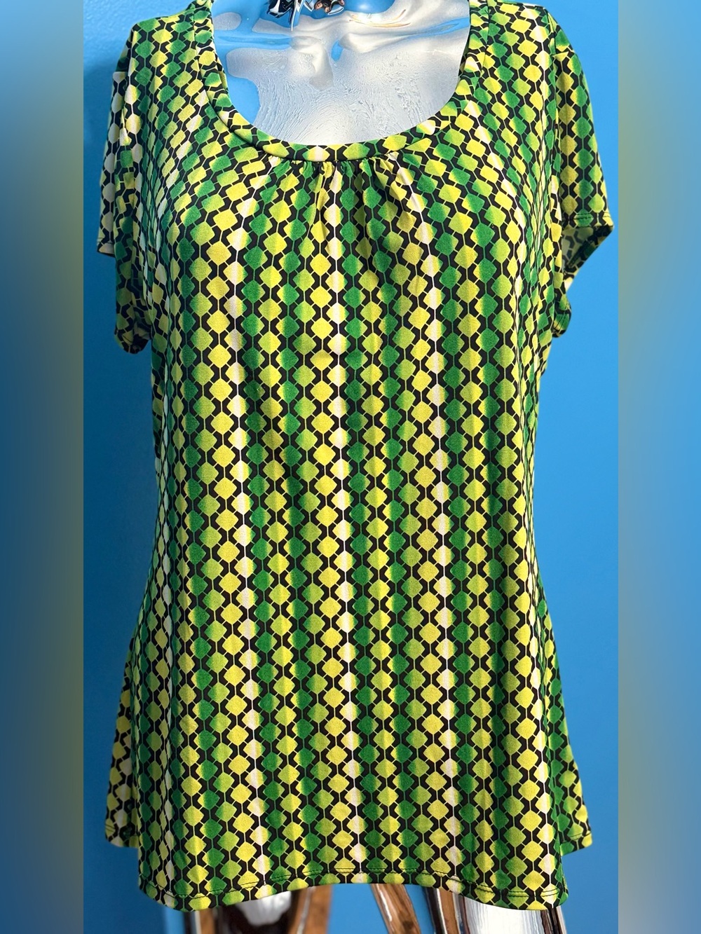 Worthington Lime Green & Yellow Geometric Scoop Neck Tunic